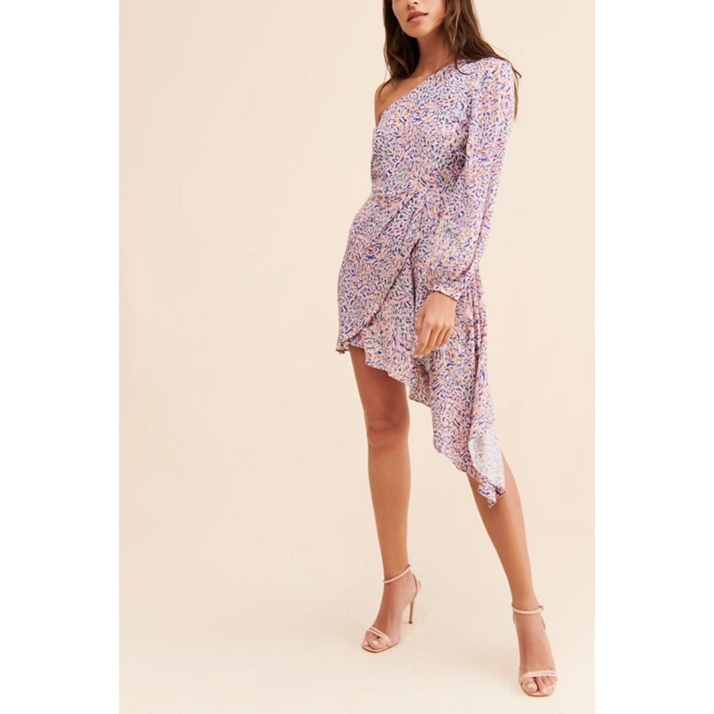 Yumi Kim Ellie Dress Cypress Mauve One Shoulder Asymmetrical Mini Print S